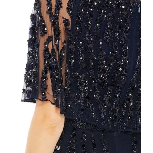 MAC DUGGAL 93784 EMBELLIHSED V-NECK MIDNIGHT NAVY COLUMN GOWN sz 12 - Picture 3 of 4